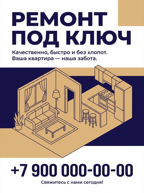 Флаер до правки: внизу крупный телефон