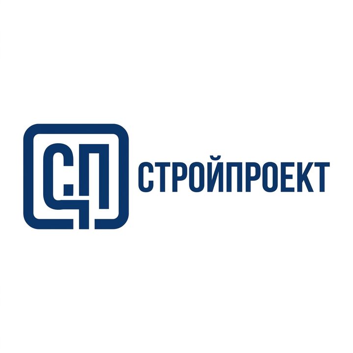 Логотип: монограмма из букв С и П в скруглённом квадрате, рядом название СТРОЙПРОЕКТ